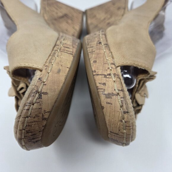 BOC Born Leather Slingback Dandee Bronze Wedge Sandals Flower Cork Cushion Sz 11 - Picture 5 of 14